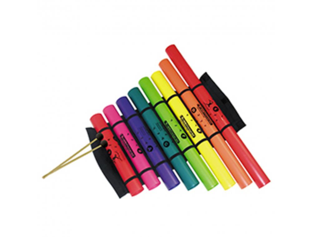 BOOMOPHONE FUZEAU EN TISSU LIVRE AVEC 8 TUBES GAMME      DIATONIQUE, + 2 MAILLOCHES +  ETUI