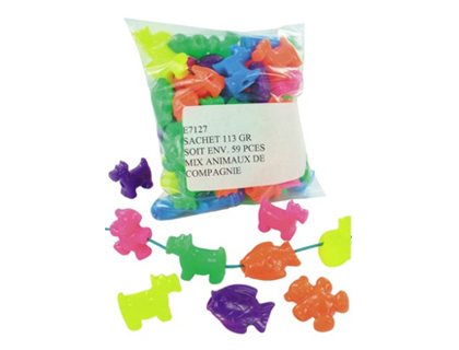 PERLE PLASTIQUE ANIMAUX 110G COLORIS ASSORTIS SACHET 59 UNITS