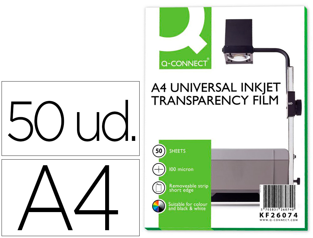 TRANSPARENT Q-CONNECT CONOMIQUE OHP IMPRIMANTE JET ENCRE FORMAT A4 BANDE DTACHABLE BOTE 50 UNITS