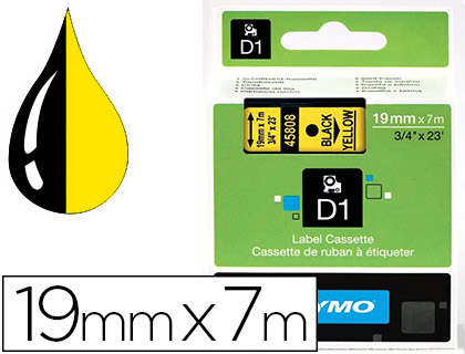 RUBAN TITREUSE DYMO D1 19MMX7M COLORIS IMPRESSION NOIR/JAUNE