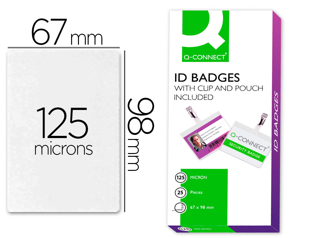 BADGE Q-CONNECT AUTOPLASTIFIABLE CLIP SANS BRISTOL CARTE 98X67MM