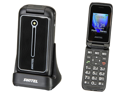 TLPHONE MOBILE SWITEL CLAPET SENIOR TOUCHE SOS SOCLE CHARGEUR SONNERIE 85DB APN COLORIS GRIS