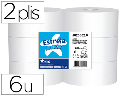 PAPIER HYGINIQUE AMOOS JUMBO 2 PLIS 350M PAQUET 6 ROULEAUX