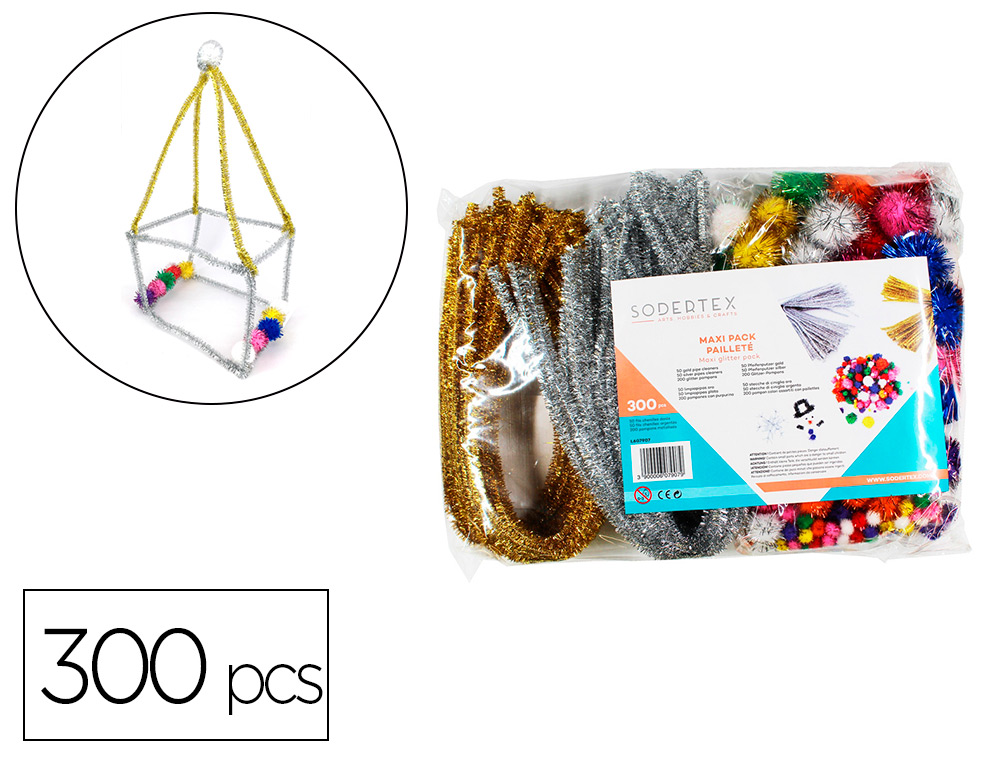 PACK CREATIF SODERTEX MAXI GLITTER 300 PCS COLORIS       ASSORTIS